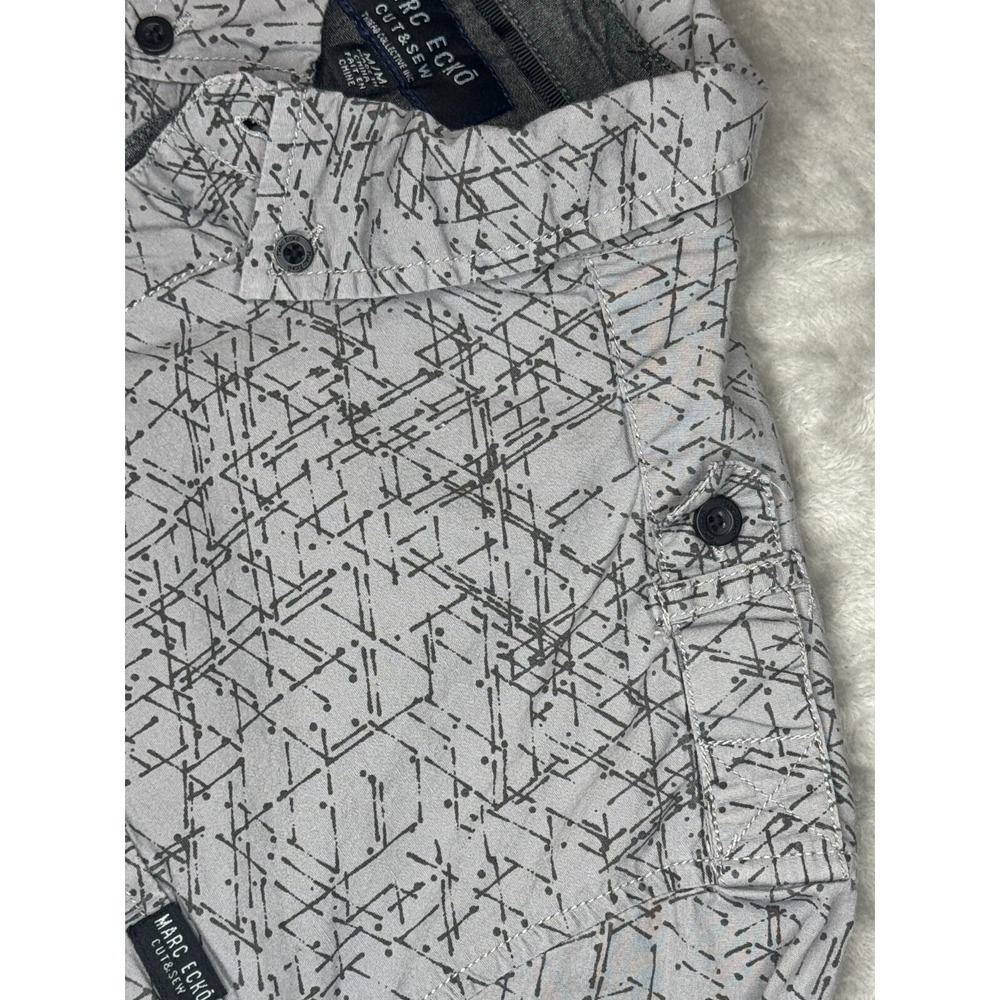 Marc‎ Ecko Shirt Mens M Gray Abstract Allover Print Chest Pocket Rolltab Sleeves - Picture 8 of 14